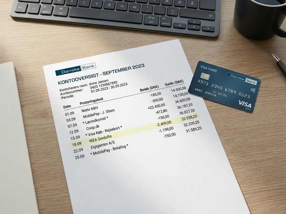 Visa-betalingsterminal med MCC-kode 7995 vist på skærmen